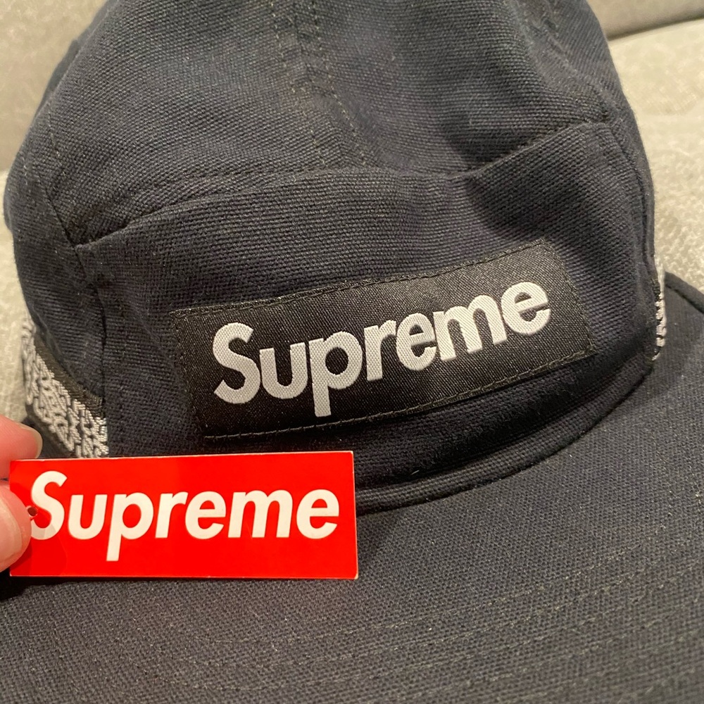 Supreme black tapered camp hat.